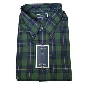Club Room Mens Regular-Fit Plaid dress shirt Navy green 18 34-35 $60